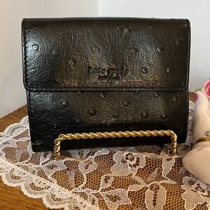 Kate Spade vintage black leather ostrich embossed wallet. Approximately 5”W x 4”